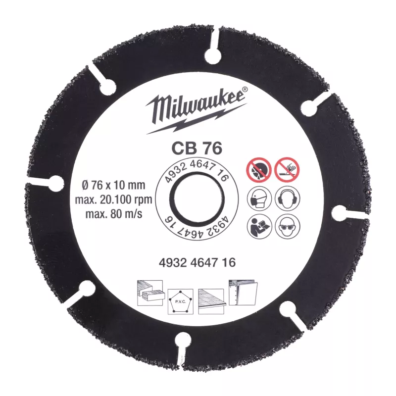 Disque carbure Milwaukee CB - Bois, plastique, placo | 4932464716