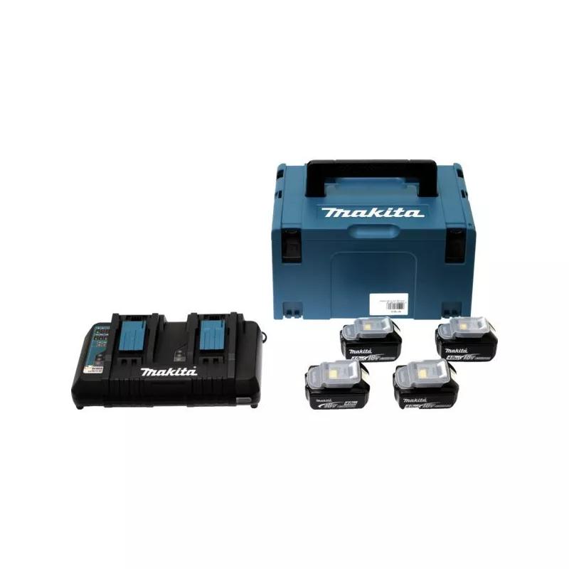 Pack énergie Makita avec 4 batteries 18V 4Ah et chargeur double