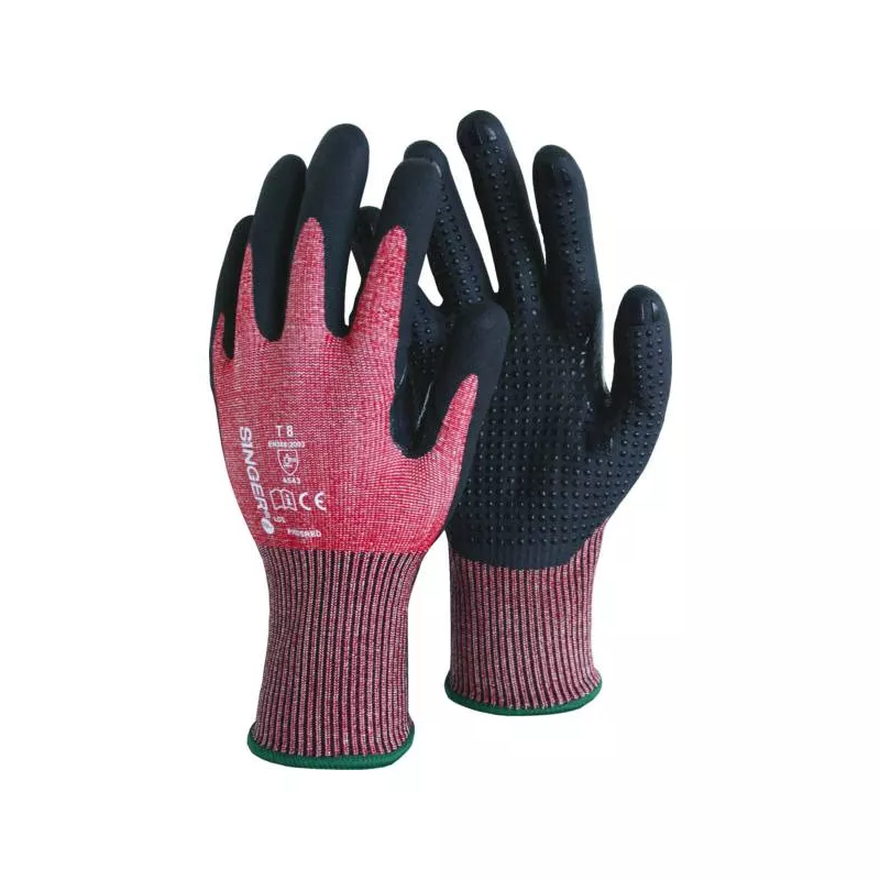 T8 Paire de gants paumes nitrile mousse+picots rouge