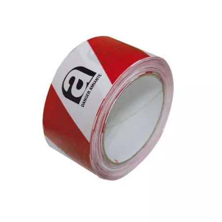 Lot de 10 rubalises noire/rouge/blanche "danger amiante" - 50 mm x 100 ml